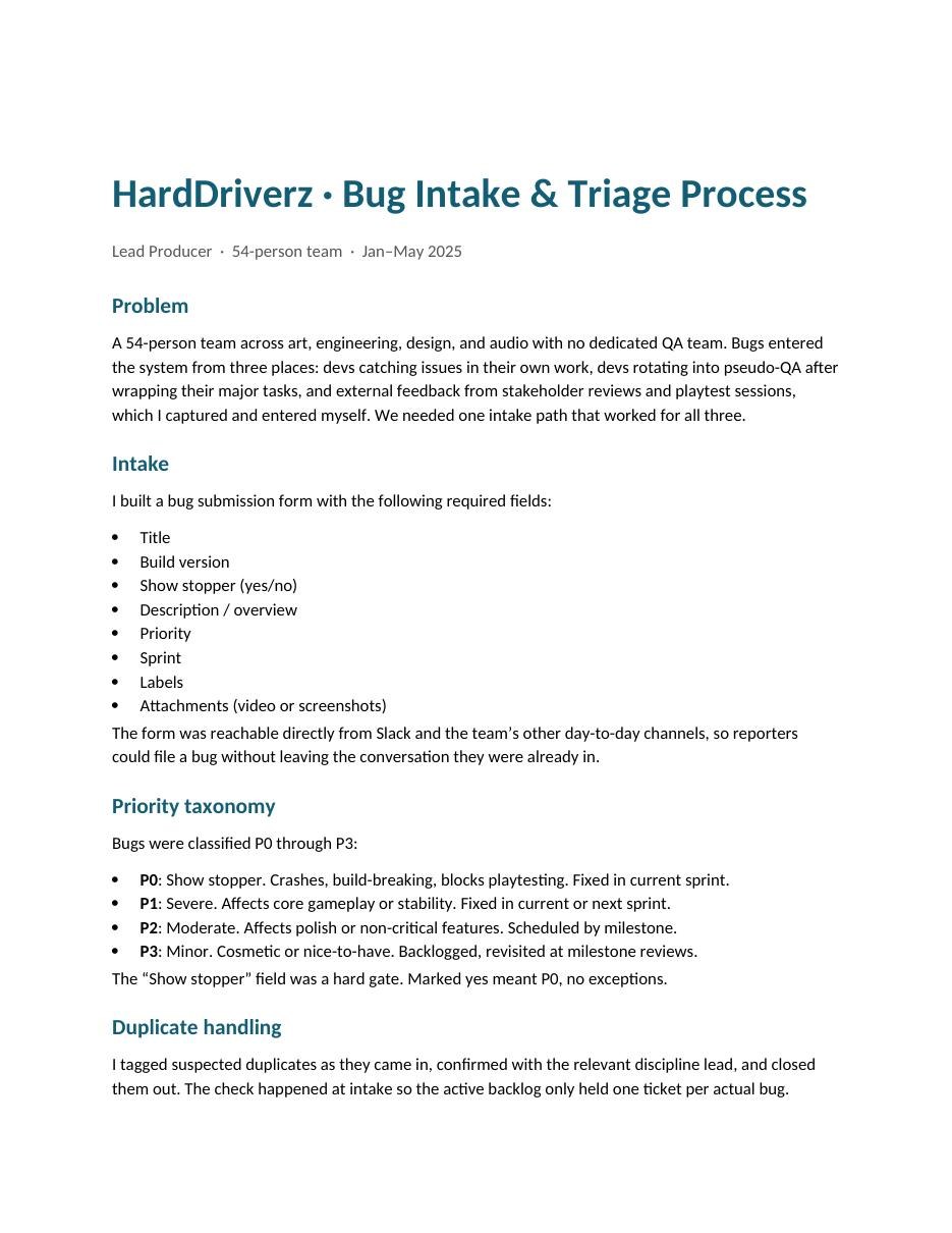 HardDriverz Bug Intake and Triage Process document cover