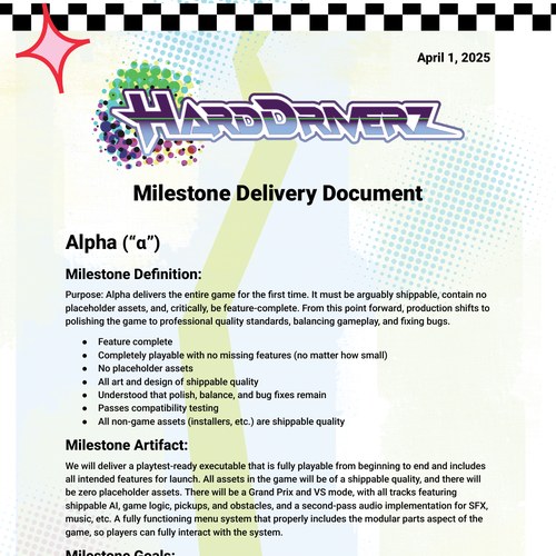 HardDriverz Alpha Milestone Delivery Document